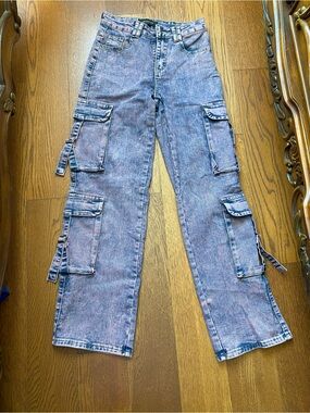 Pink acid wash Cargo Jeans